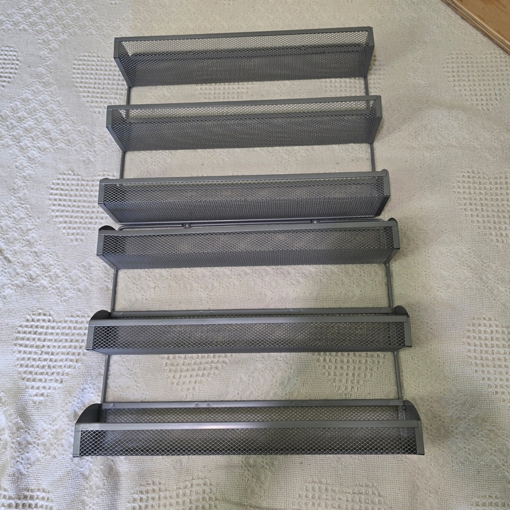 Unbranded Spice Rack Set 2 Wall Mount Silver Metal Mesh 3 Tier Industrial Modern